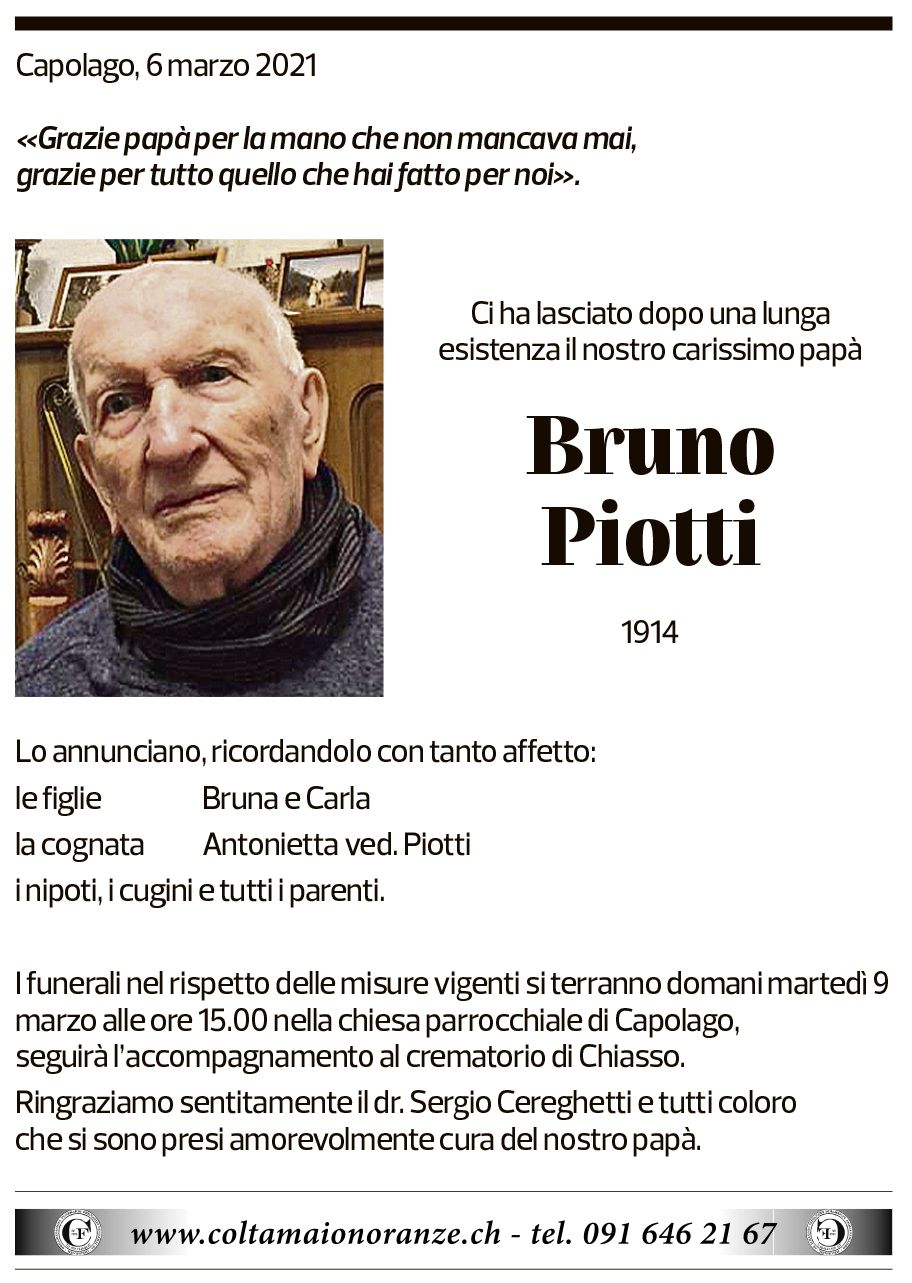 Annuncio funebre Bruno Piotta