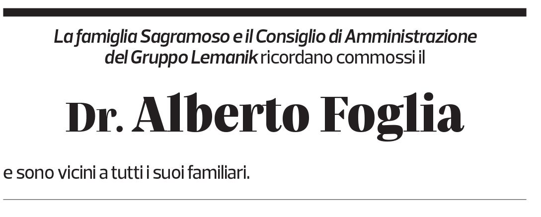 Annuncio funebre Alberto Foglia