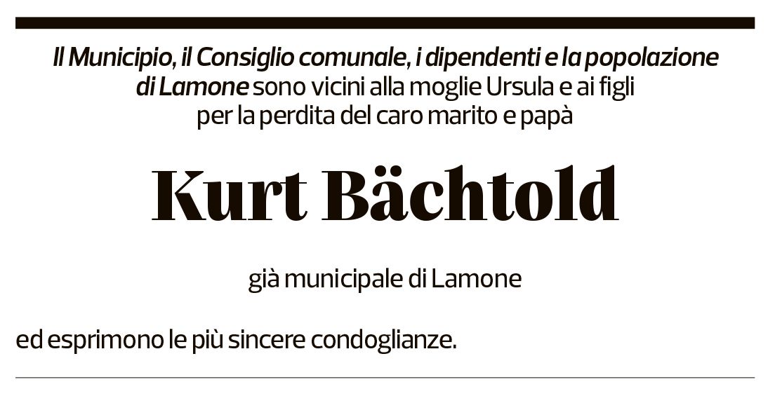 Annuncio funebre Kurt Bächtold