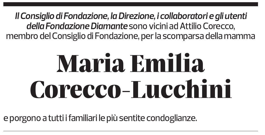 Annuncio funebre Maria Emilia Corecco-lucchini