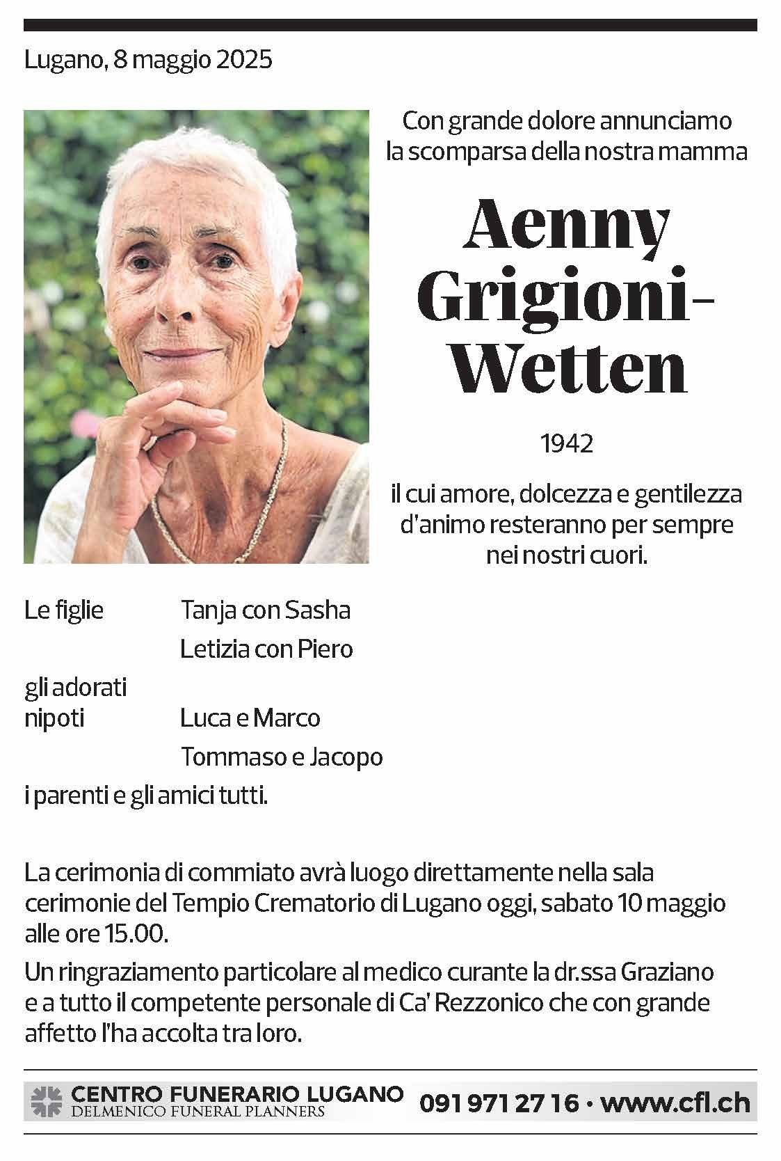Annuncio funebre Aenny Grigioni-wetten