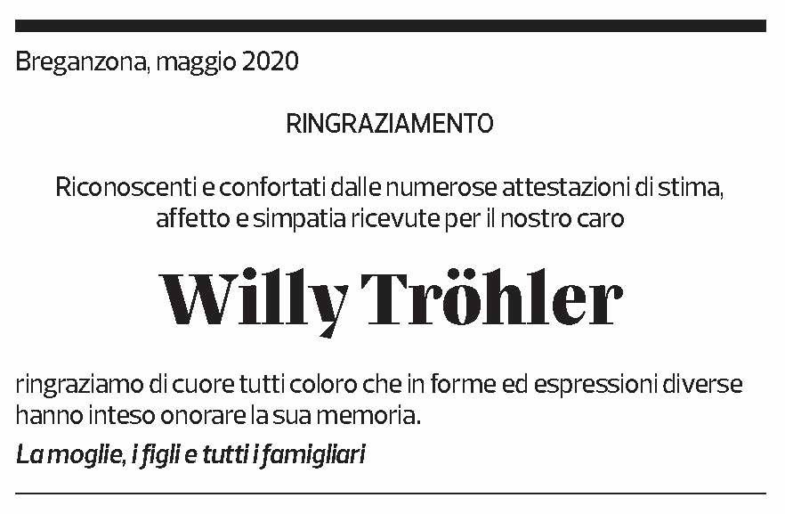 Annuncio funebre Willy Tröhler
