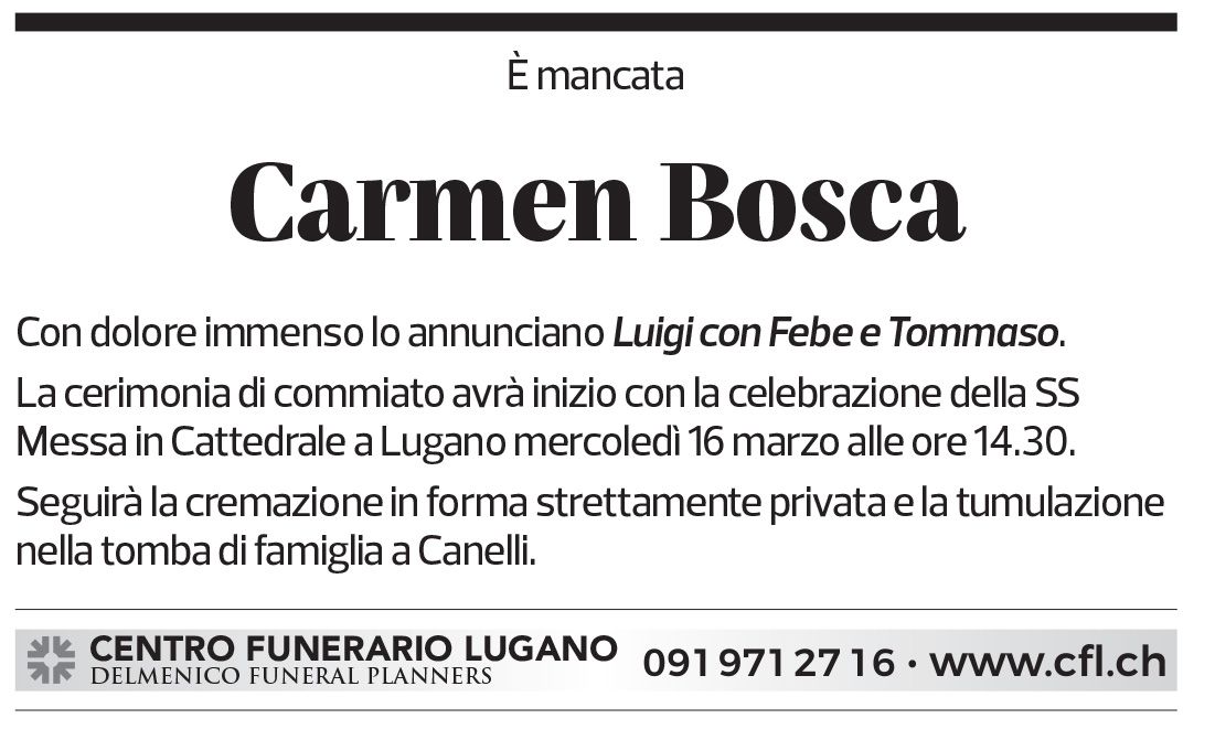 Annuncio funebre Carmen Bosca