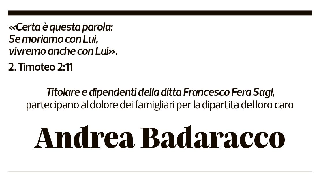 Annuncio funebre Andrea Badaracco