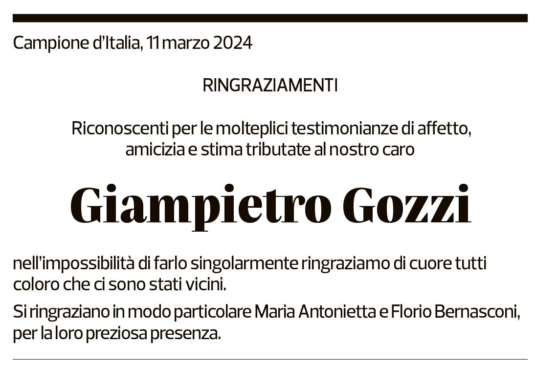 Annuncio funebre Giampietro Gozzi