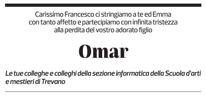 Annuncio funebre Omar Tiago Mussi