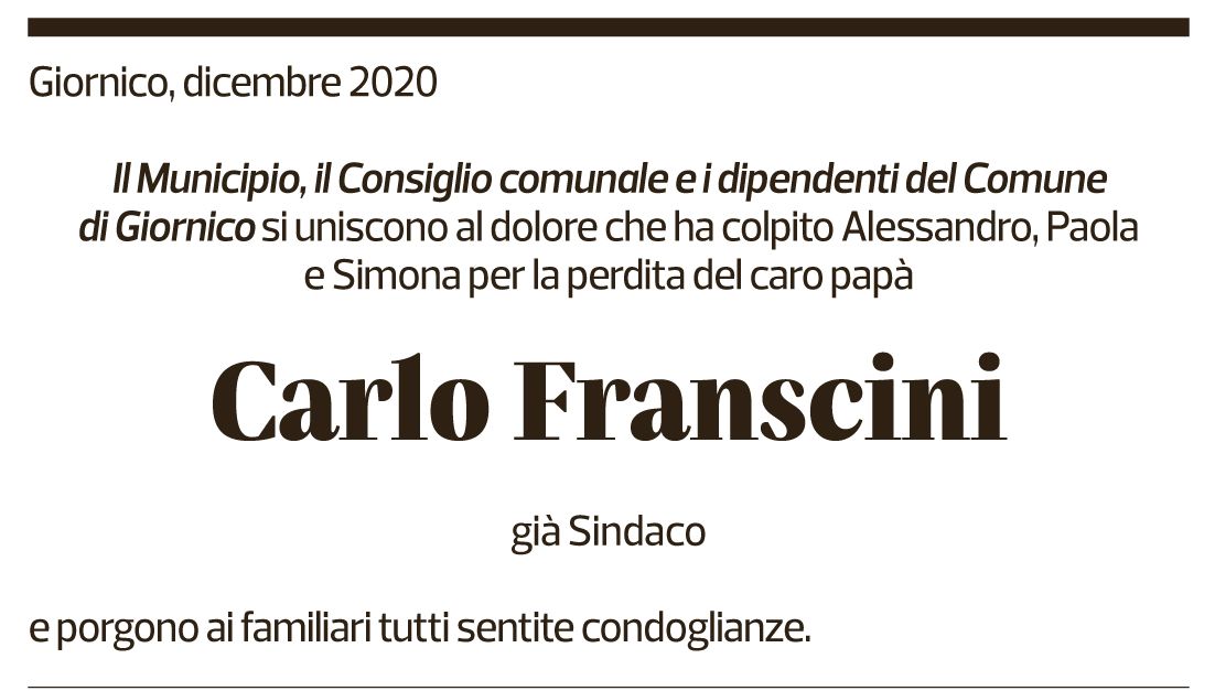 Annuncio funebre Carlo Franscini