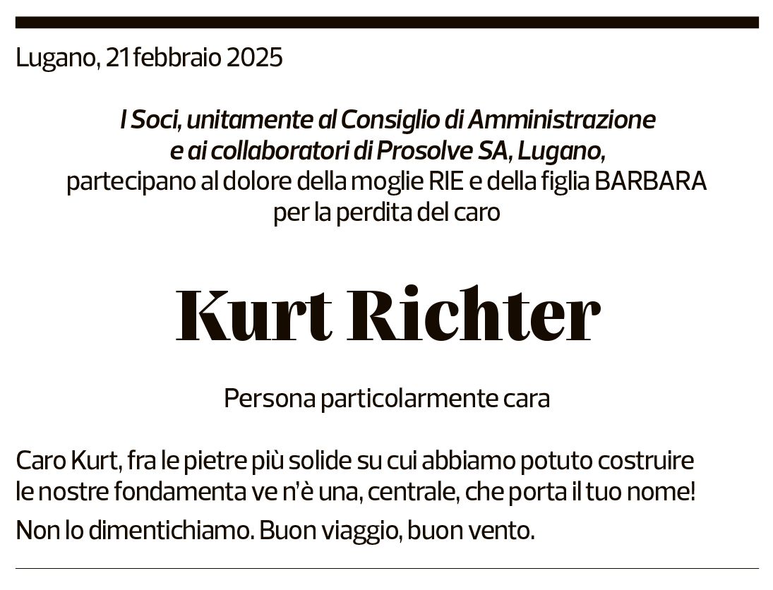 Annuncio funebre Kurt Richter