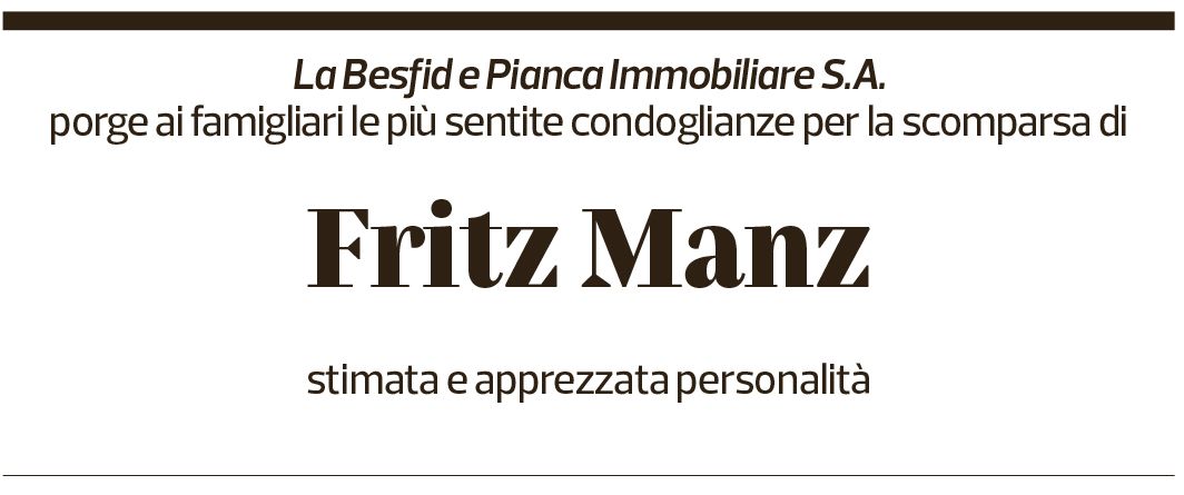 Annuncio funebre Fritz Manz