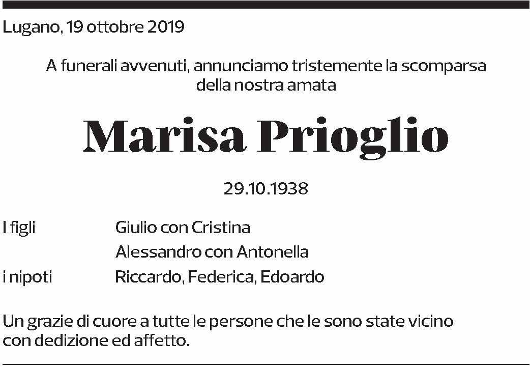 Annuncio funebre Marisa Prioglio