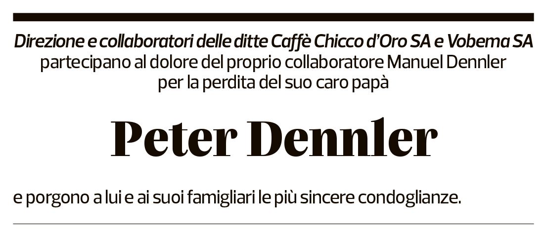 Annuncio funebre Peter Dennler