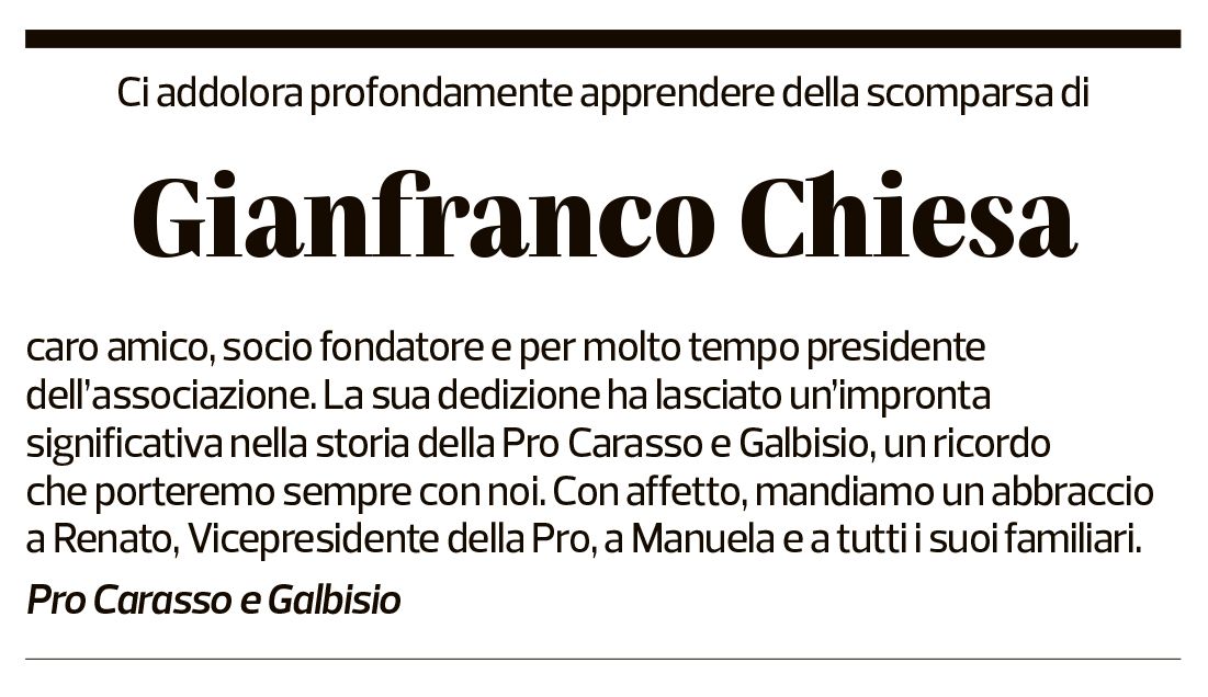 Annuncio funebre Gianfranco Chiesa