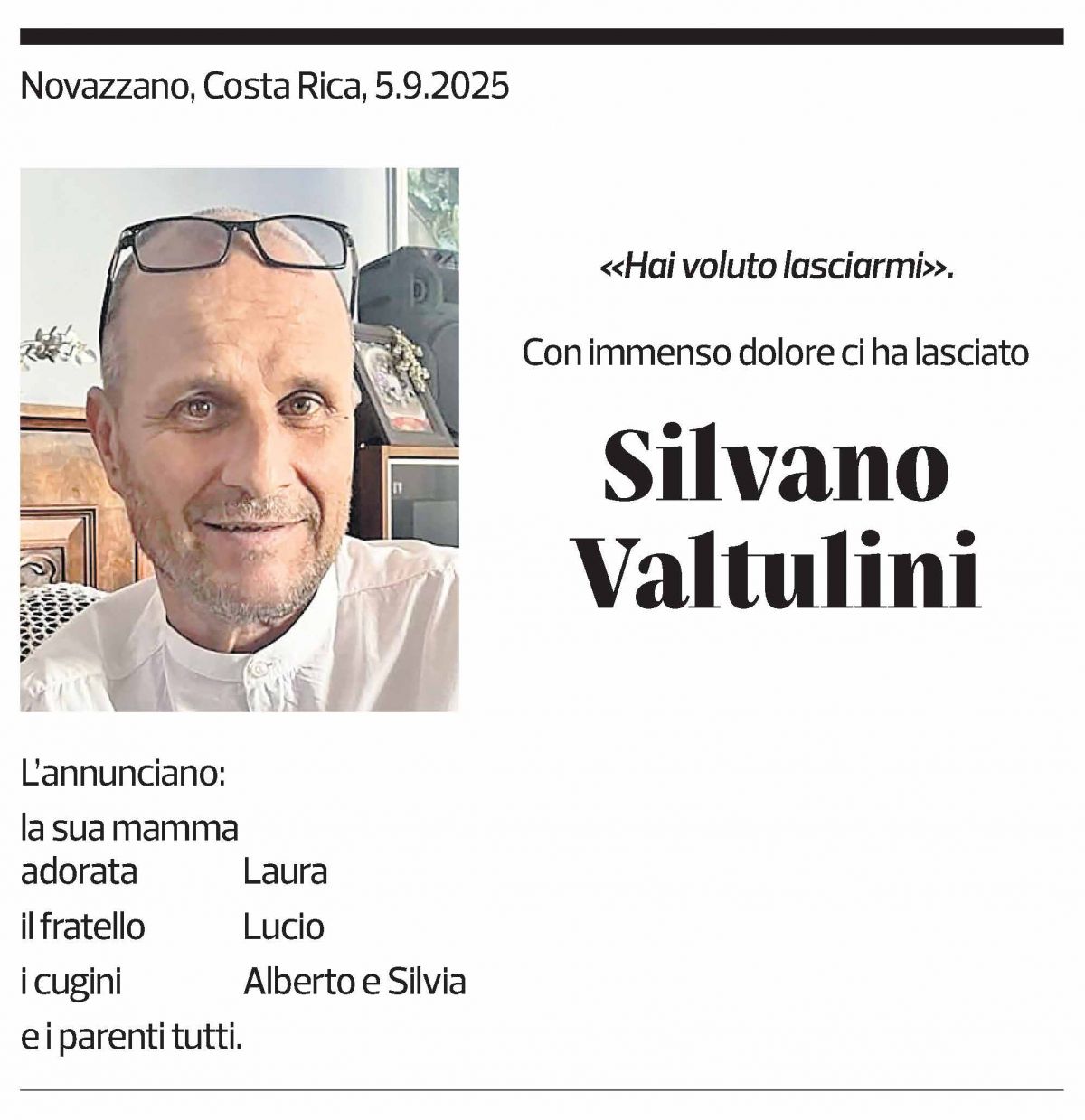 Annuncio funebre Silvano Valtulini