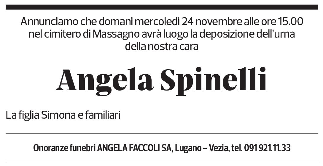 Annuncio funebre Angela Spinelli