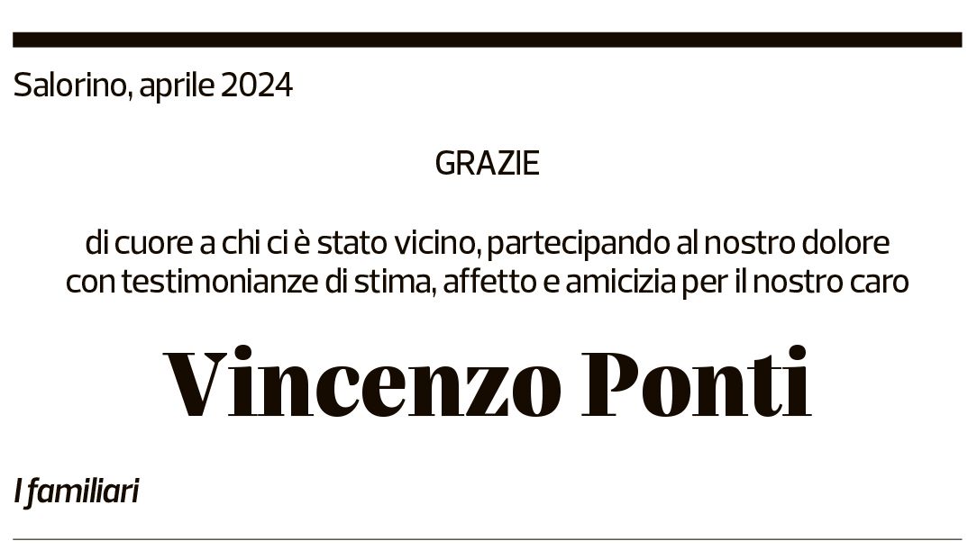 Annuncio funebre Vincenzo Ponti