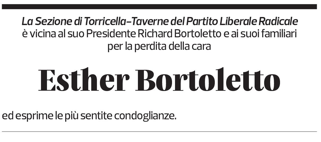 Annuncio funebre Esther Bortoletto