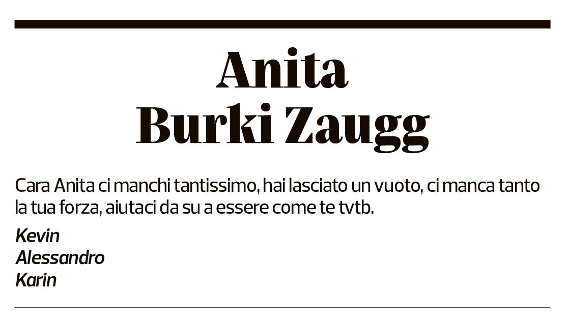 Annuncio funebre Anita Burki Zaugg