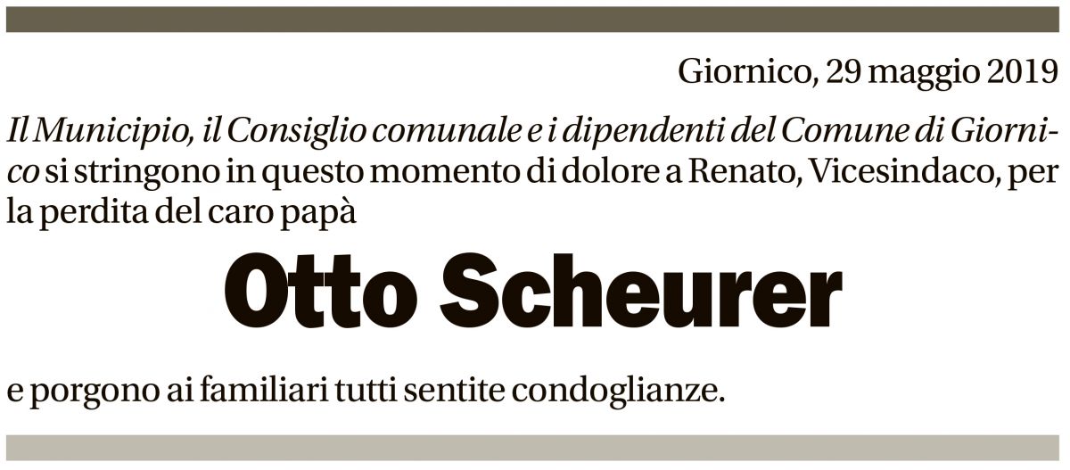 Annuncio funebre Otto Scheurer