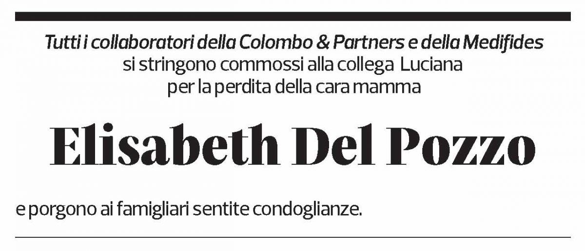 Annuncio funebre Elisabeth Del Pozzo