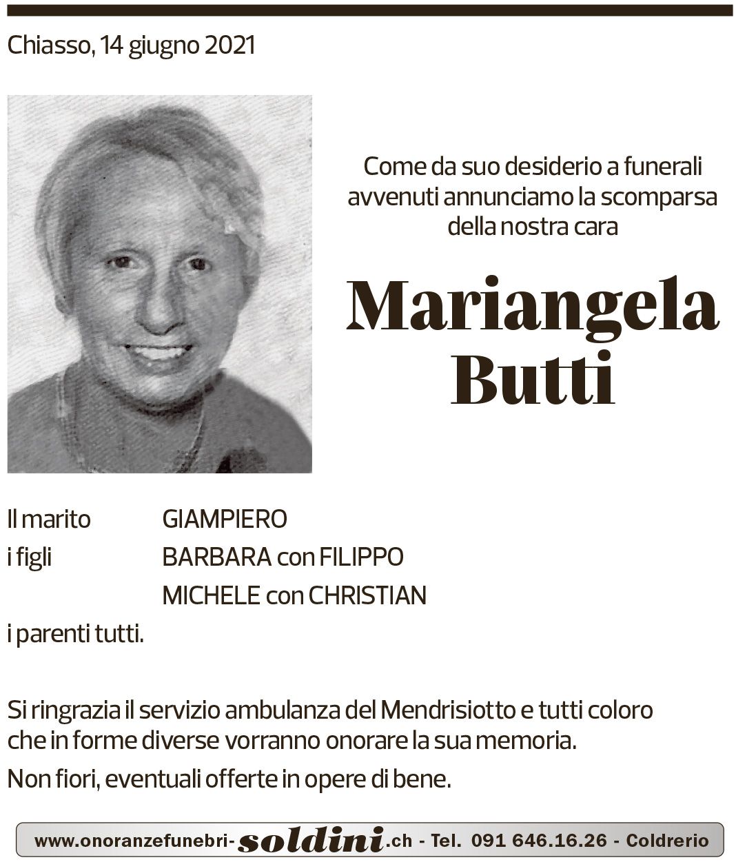 Annuncio funebre Mariangela Butti