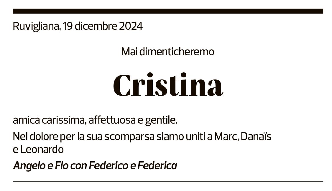 Annuncio funebre Maria Cristina Andreae