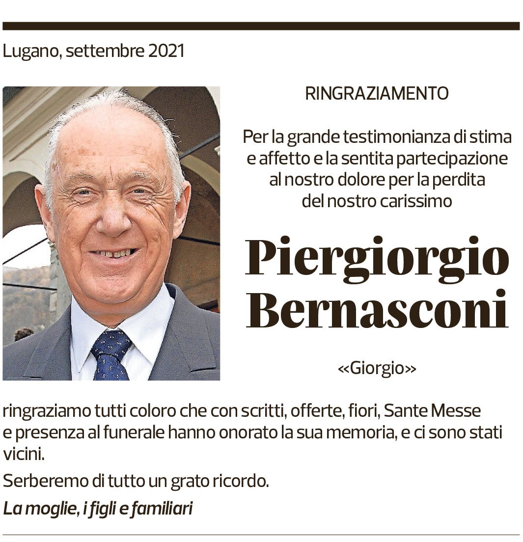 Annuncio funebre Piergiorgio Bernasconi