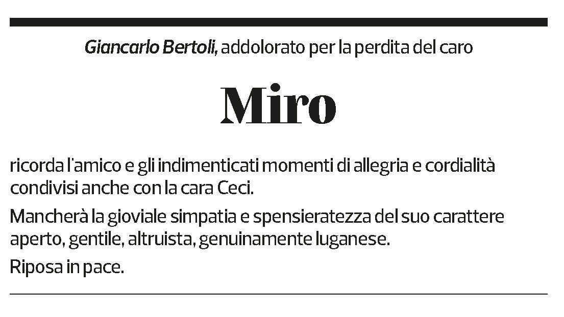 Annuncio funebre Casimiro Bizzozero