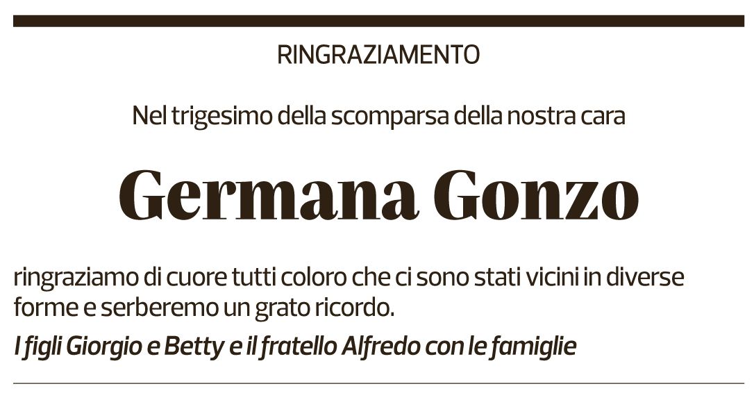 Annuncio funebre Germana Gonzo