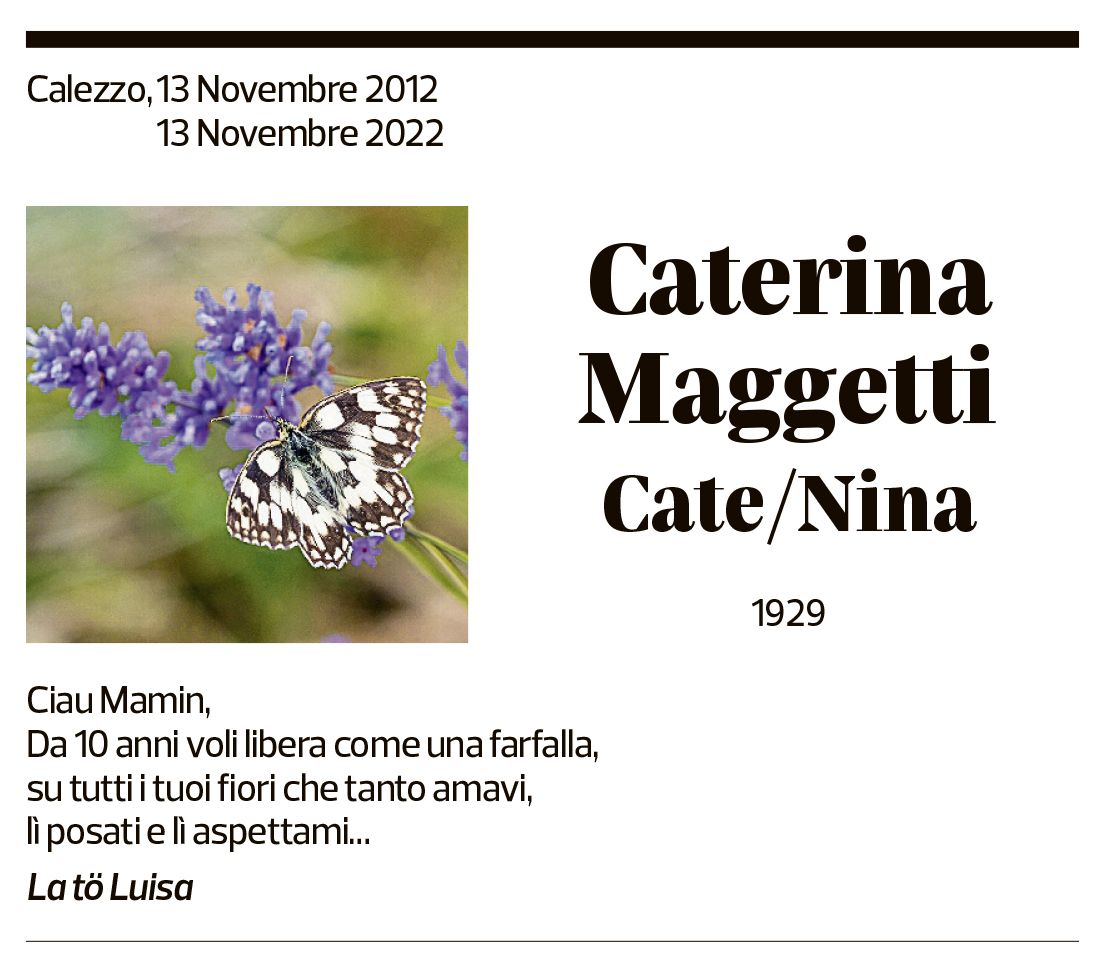 Annuncio funebre Caterina Maggetti