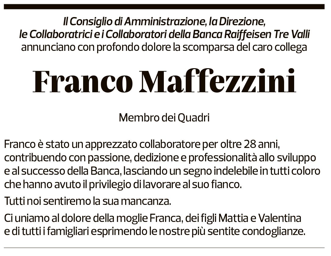 Annuncio funebre Franco Maffezzini