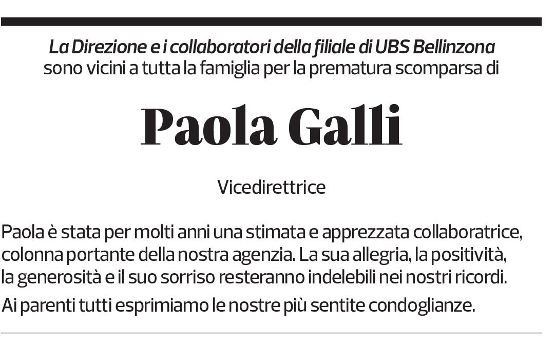 Annuncio funebre Paola Galli