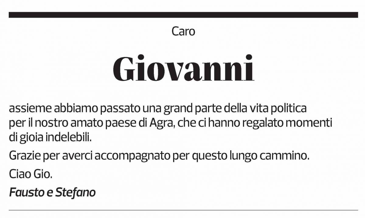 Annuncio funebre Giovanni Balmelli