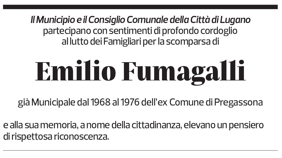 Annuncio funebre Emilio Fumagalli