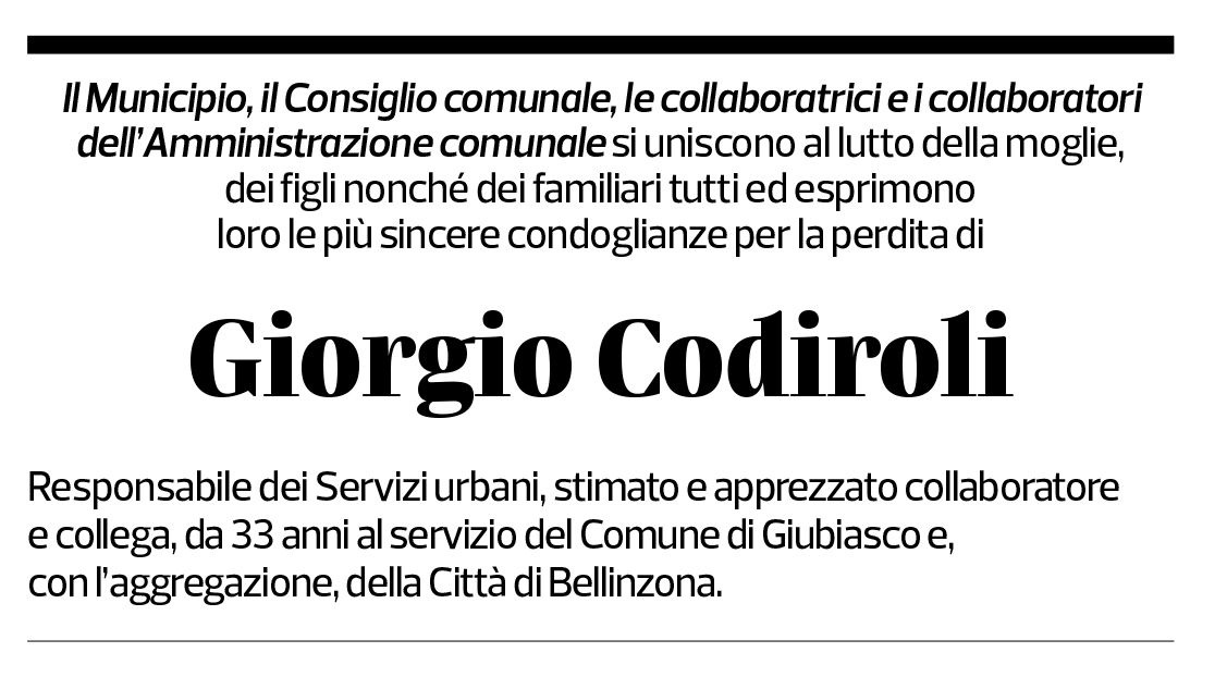 Annuncio funebre Giorgio Codiroli