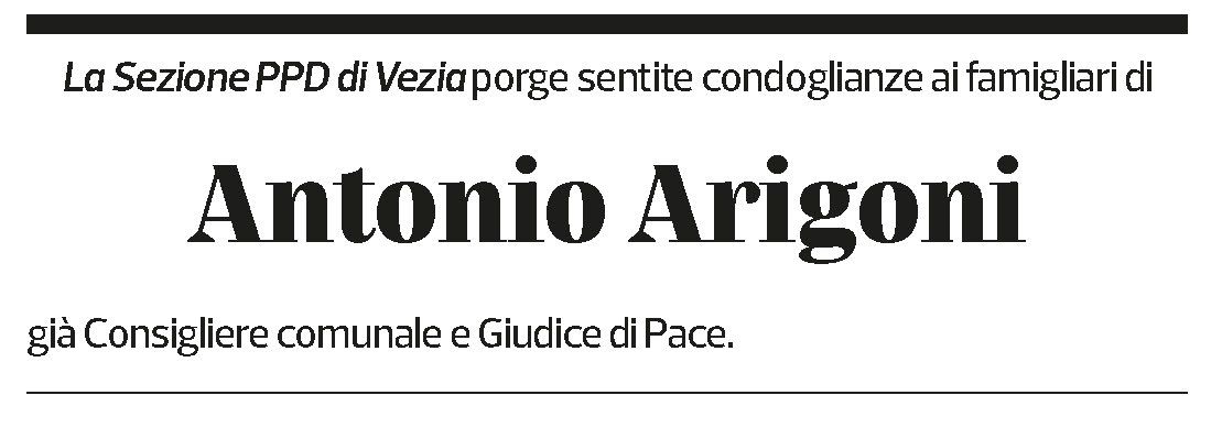 Annuncio funebre Antonio Arigoni