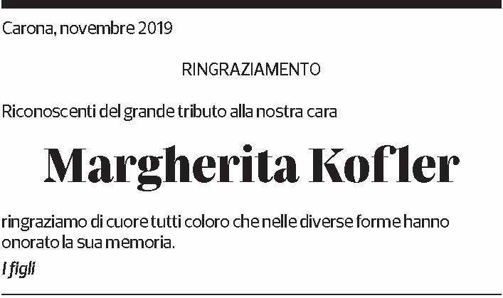 Annuncio funebre Margherita Kofler