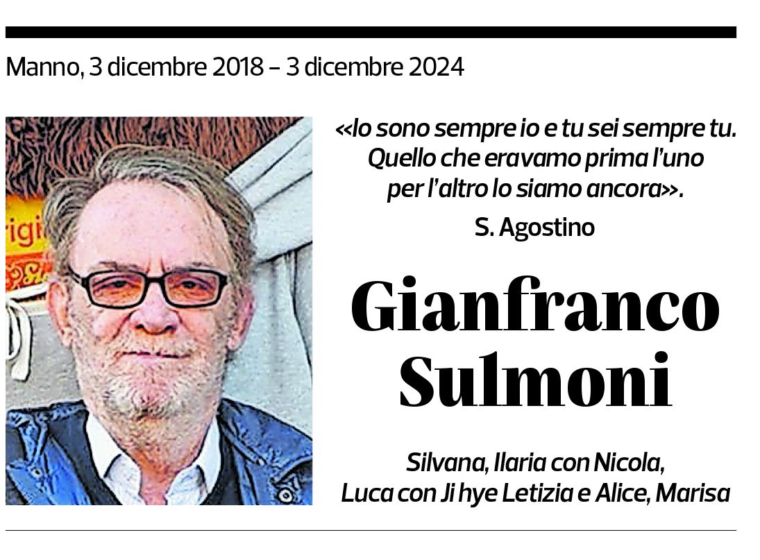 Annuncio funebre Gianfranco Sulmoni