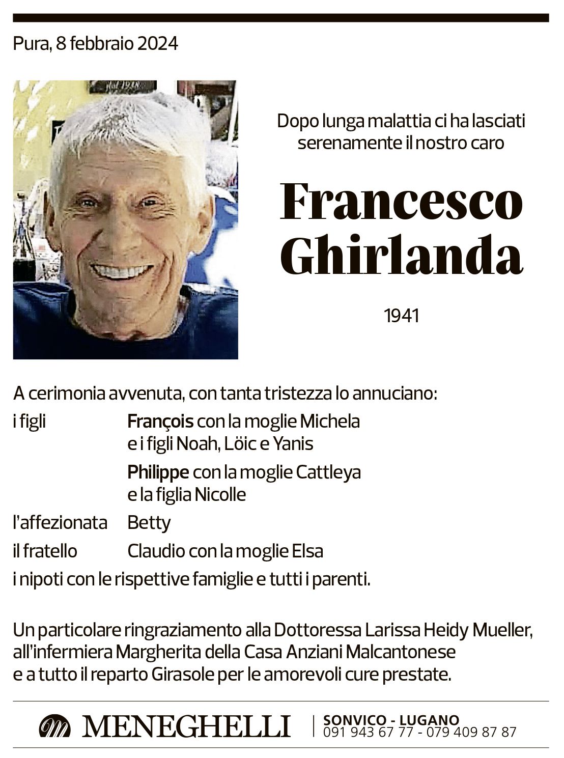 Annuncio funebre Francesco Ghirlanda