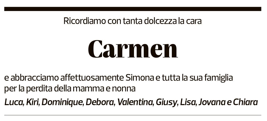 Annuncio funebre Carmen Rossi Vassena