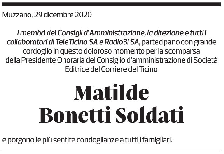 Annuncio funebre Matilde Bonetti Soldati