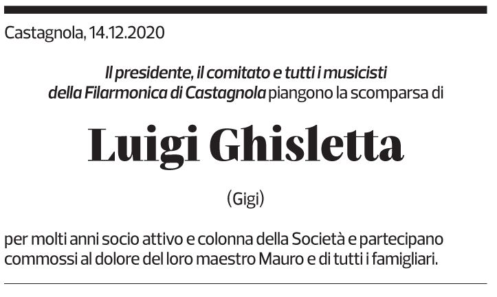Annuncio funebre Luigi Ghisletta