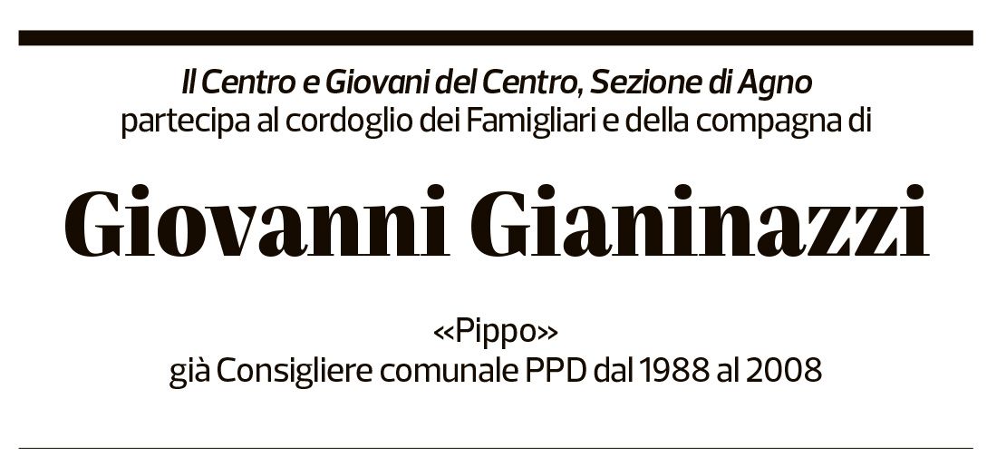 Annuncio funebre Giovanni Gianinazzi