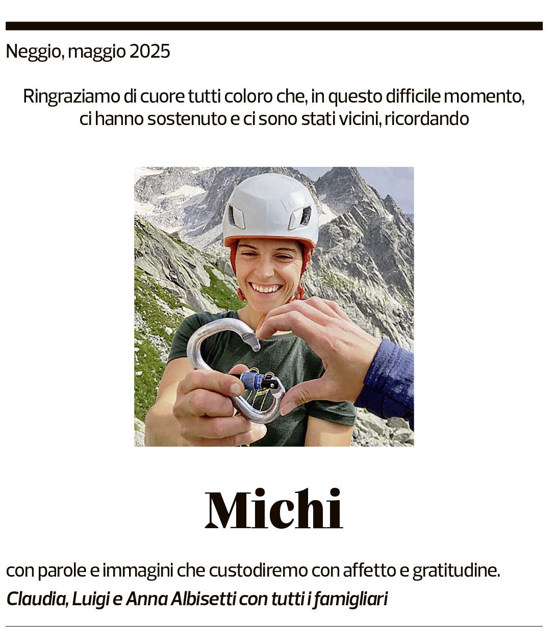 Annuncio funebre Michi Albisetti