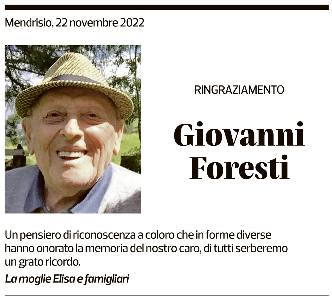 Annuncio funebre Giovanni Foresti