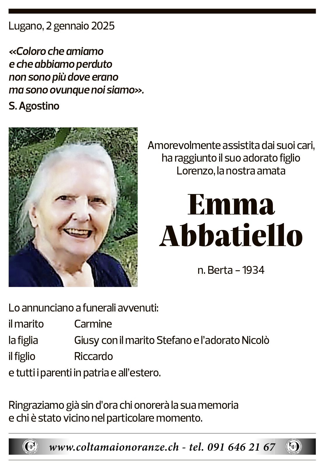 Annuncio funebre Emma Abbatiello