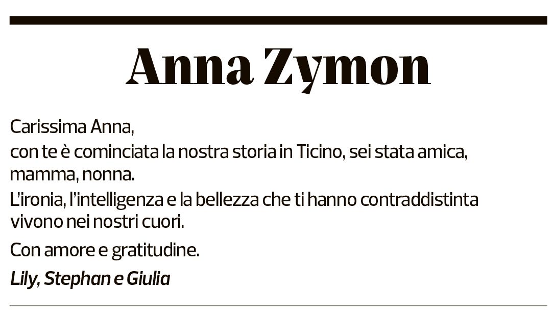 Annuncio funebre Anna Zymon