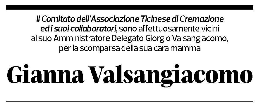 Annuncio funebre Gianna Valsangiacomo