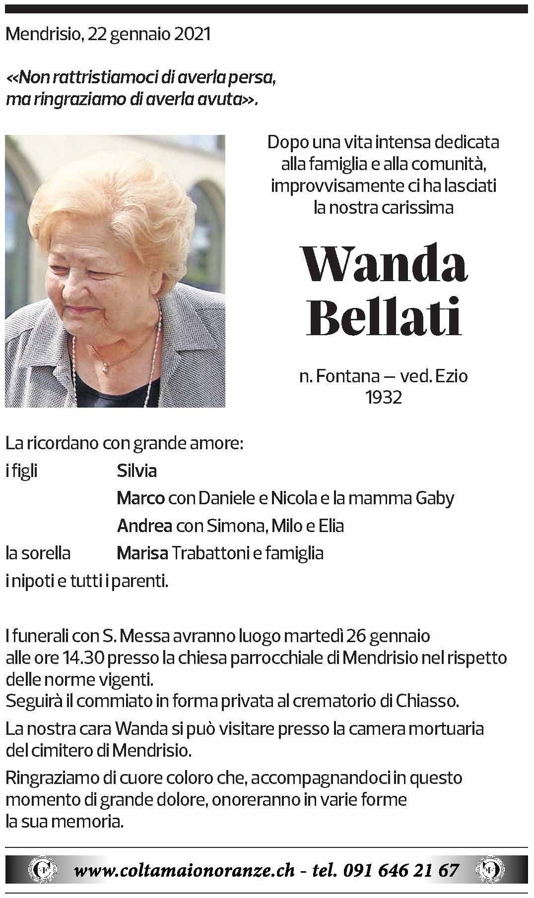 Annuncio funebre Wanda Bellati