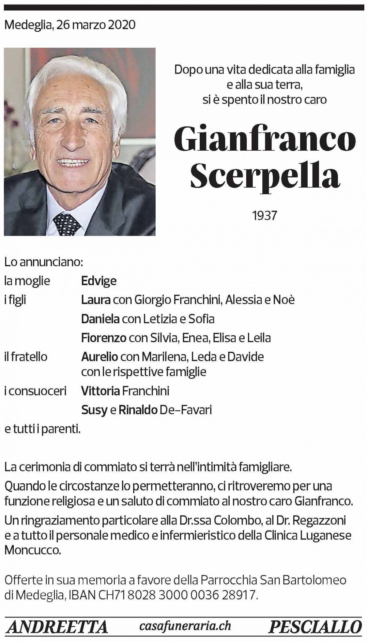 Annuncio funebre Gianfranco Scerpella
