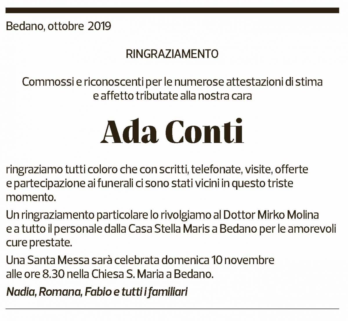 Annuncio funebre Ada Conti